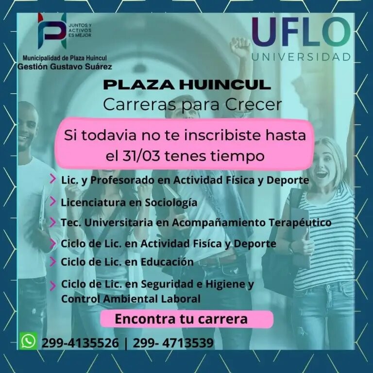 Plaza Huincul - Continúan abiertas las inscripciones para las nuevas carreras de grado provenientes de la UFLO