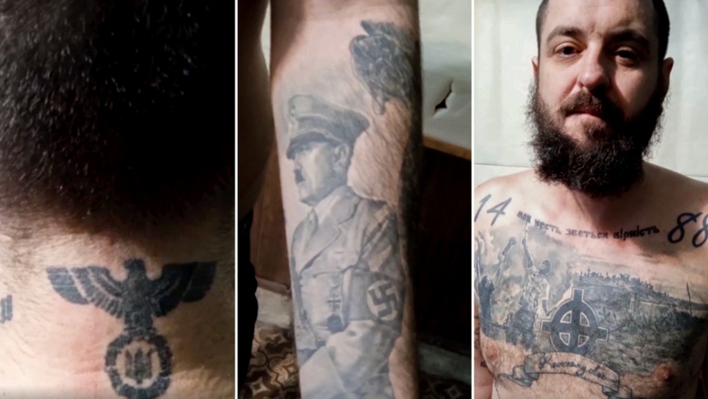 Retratos de Hitler, símbolos nazis e imágenes de Satán: combatientes presos del batallón Azov muestran sus tatuajes ante la cámara