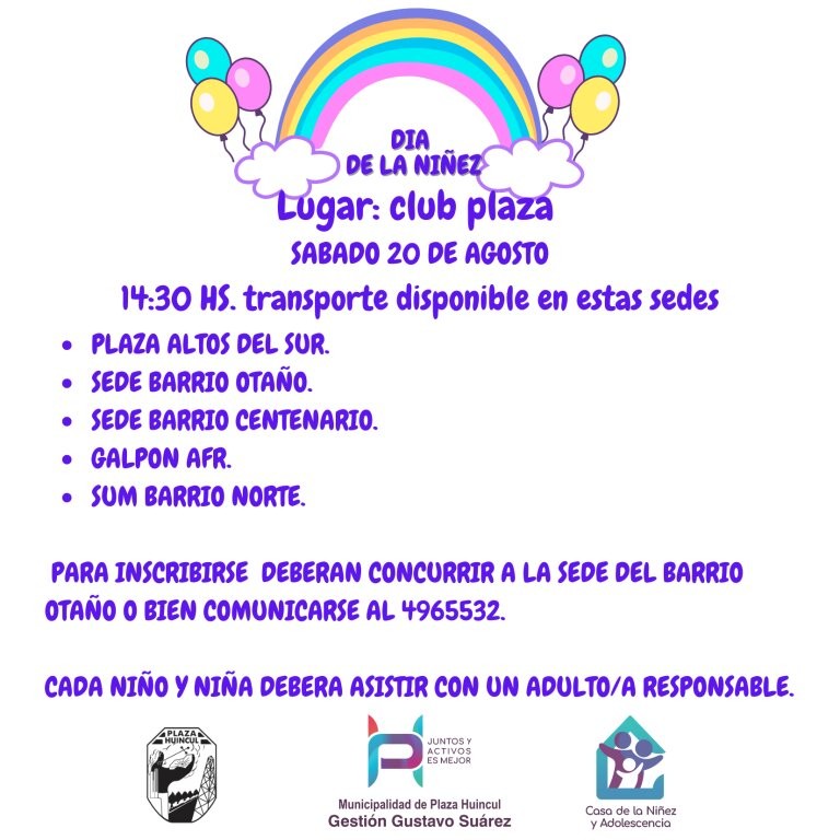 Plaza Huincul - El municipio pone transportes para asistir a los festejos por el Día de la Niñez
